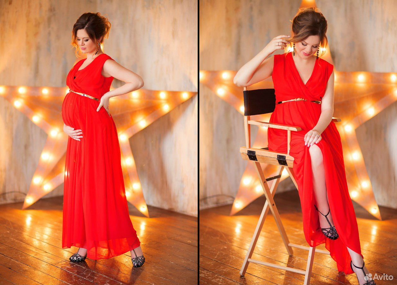 Беременная красное платье