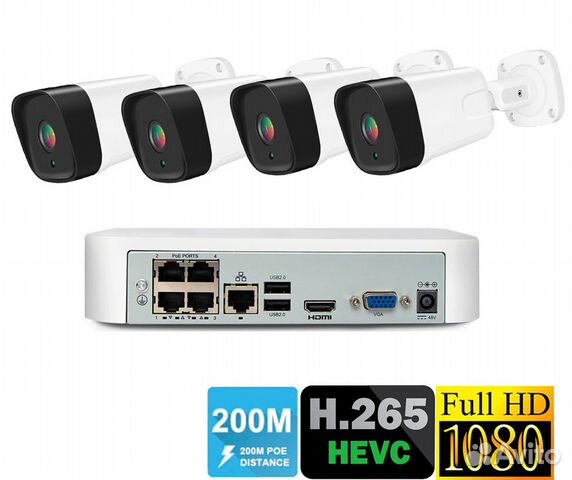 Комплект видеонаблюдения 4 IP POE камеры 2M FullHD