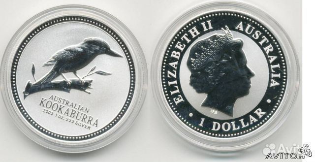 1 доллар 2003г. Австралия, Кукабарра, серебро 999