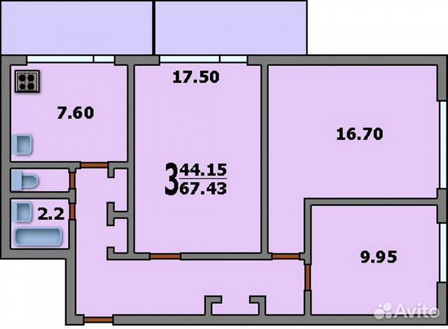 3-к квартира, 56 м², 5/5 эт.