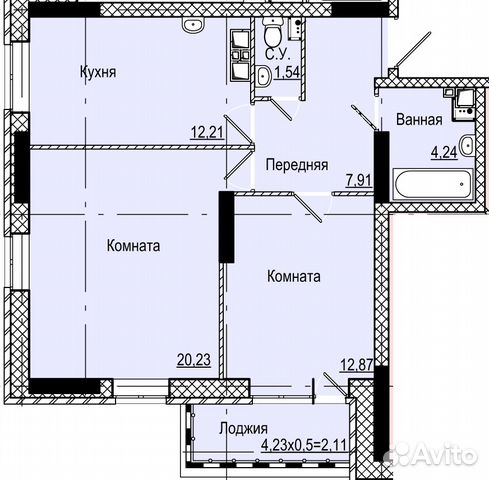 2-к квартира, 59 м², 3/17 эт. 2-к квартира, 59 м², 3/17 эт.