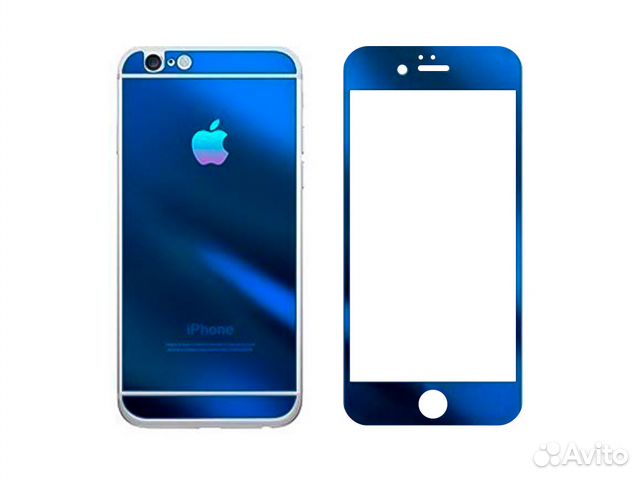 84012373227 Зеркальные стекла (перед+зад) iPhone 6+/6s+, синий