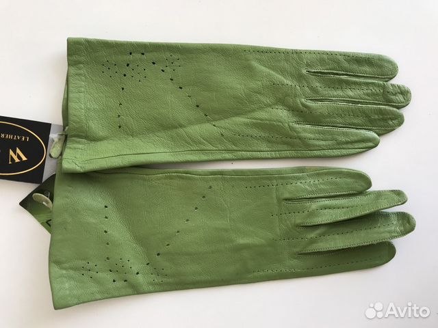 Новые зеленые перчатки натуральная кожа 7
