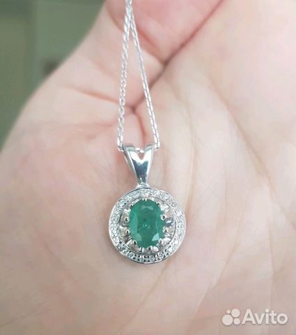 Подвеска кулон с изумрудом и бриллиантами