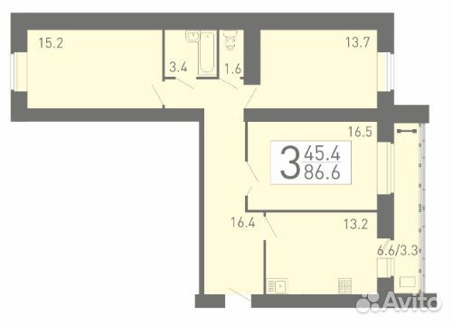 3-к квартира, 88.6 м², 8/16 эт.