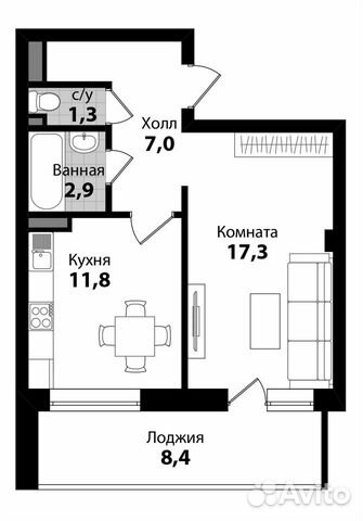 1-к квартира, 44 м², 5/13 эт. 1-к квартира, 44 м², 5/13 эт.