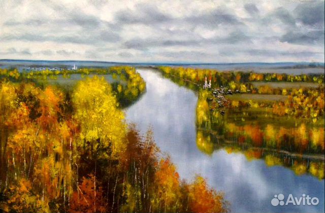 Картина маслом. пейзаж. Хмурый сентябрь Картина маслом. пейзаж. Хмурый сентябрь