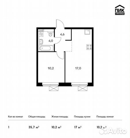 1-к квартира, 35.7 м², 9/14 эт.