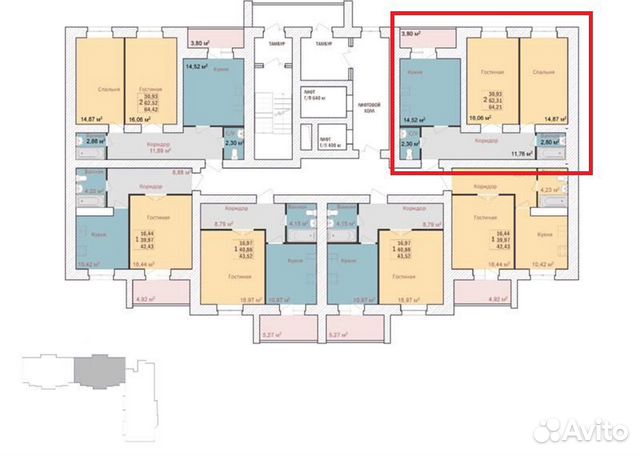 2-к квартира, 63 м², 14/16 эт.