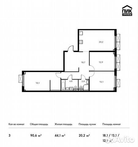 3-к квартира, 90.6 м², 14/33 эт.