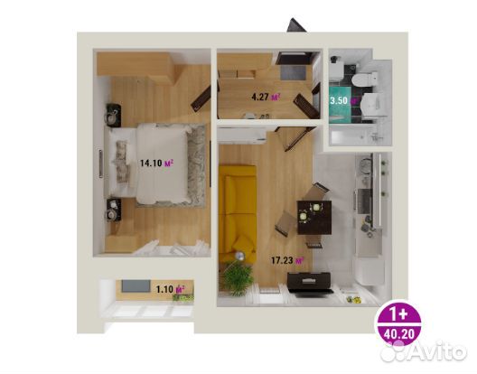 1-к квартира, 40.2 м², 7/7 эт.