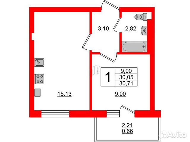 1-к квартира, 30.7 м², 2/7 эт.