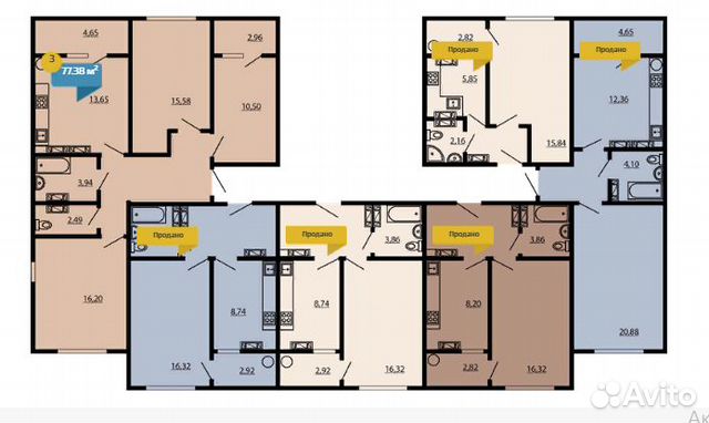 3-к квартира, 78.9 м², 4/10 эт. 3-к квартира, 78.9 м², 4/10 эт.