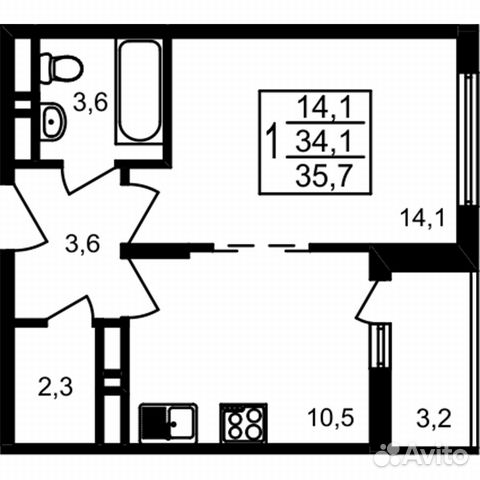 1-к квартира, 35.7 м², 2/17 эт.