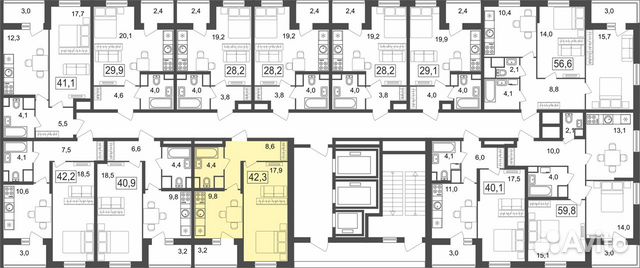 1-к квартира, 42.3 м², 7/25 эт. 1-к квартира, 42.3 м², 7/25 эт.