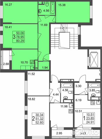 3-к квартира, 80.3 м², 6/8 эт.