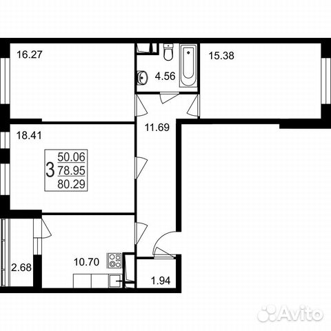 3-к квартира, 80.3 м², 8/8 эт.
