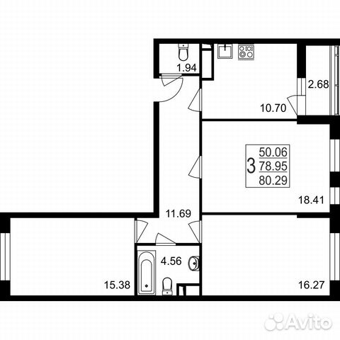 3-к квартира, 80.3 м², 1/8 эт.