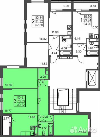3-к квартира, 80.2 м², 3/8 эт. 3-к квартира, 80.2 м², 3/8 эт.