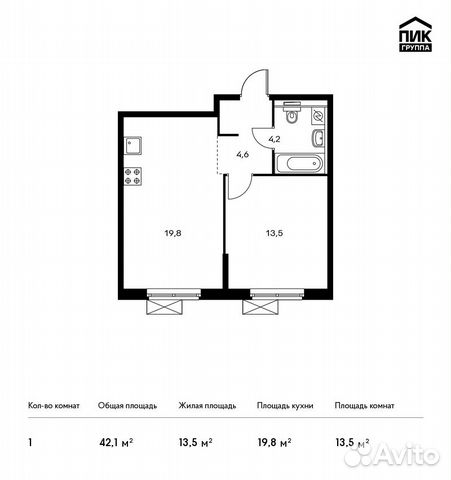 1-к квартира, 42.1 м², 5/9 эт. 1-к квартира, 42.1 м², 5/9 эт.