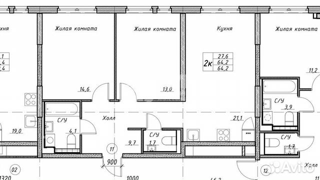 2-к квартира, 64.2 м², 7/33 эт.