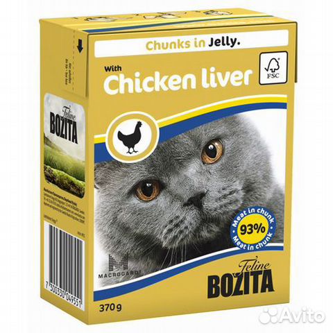 Корм для кошек bozita Кусочки в желе с куриной печ