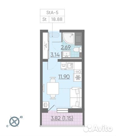 1-к квартира, 18.9 м², 13/13 эт. 1-к квартира, 18.9 м², 13/13 эт.