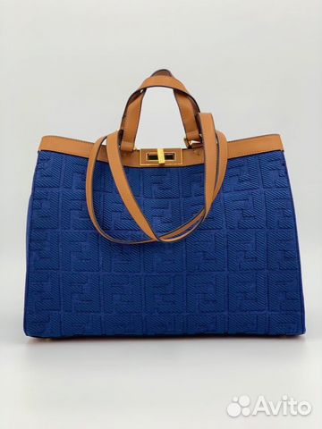 Новая женская сумка кожа + деним ткань синяя Fendi Новая женская сумка кожа + деним ткань синяя Fendi