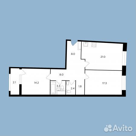 2-к квартира, 77.9 м², 8/13 эт. 2-к квартира, 77.9 м², 8/13 эт.