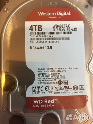 HDD 4 Tb Western Digital Red WD40efax новый, гар