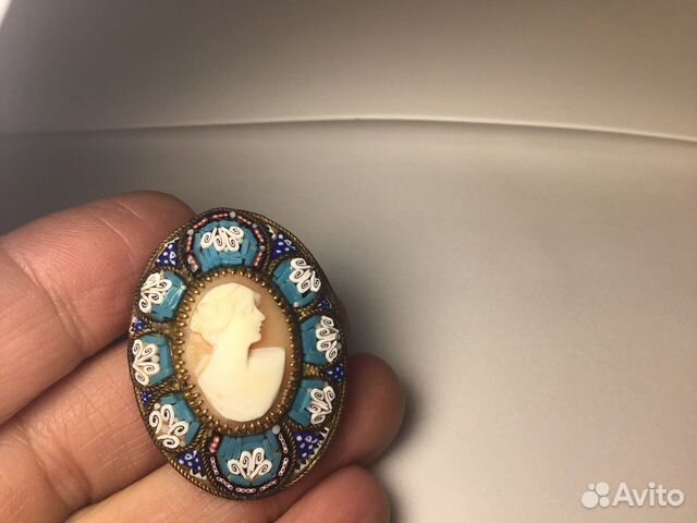Брошь Камея антиквариат Микромозаика Италия