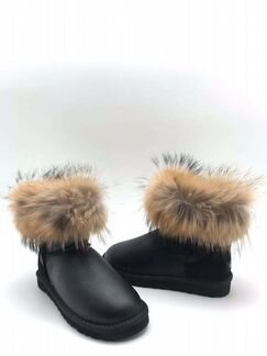 Угги черные кожа замша натуральные лиса