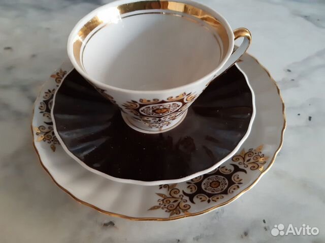 Фарфоровое кофейное трио Рига новое Винтаж