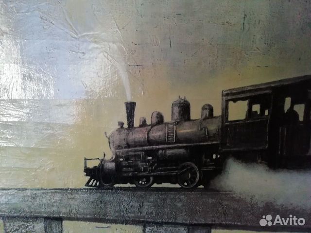 Картина поезд, холст, масло - 50 х 70 см