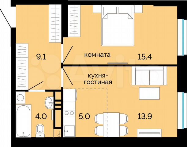 2-к. квартира, 47,4 м², 8/25 эт.
