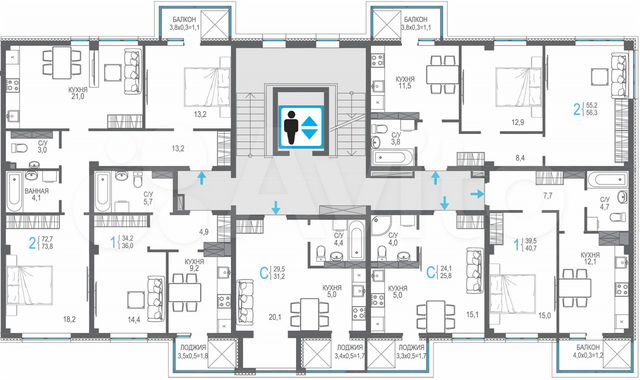 2-к. квартира, 73 м², 7/9 эт.