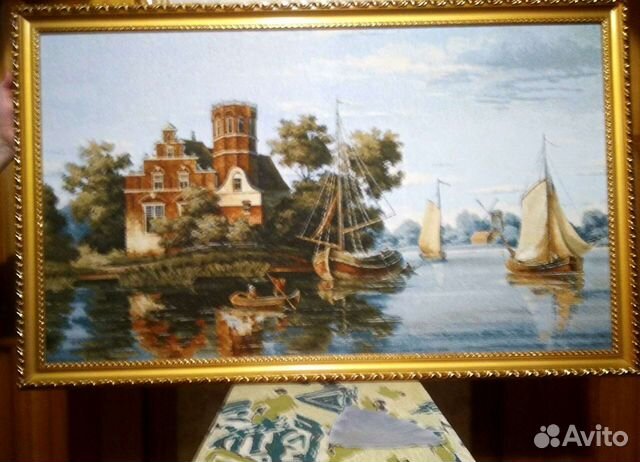 Картина гобелен 63на110 замок у реки