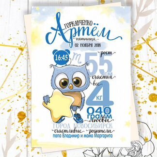 Метрика подарок для новорожденного