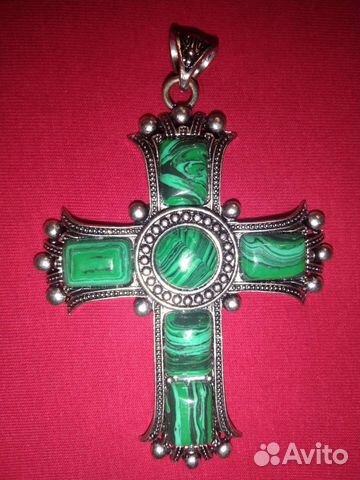 Большой крест с камнем Малахит