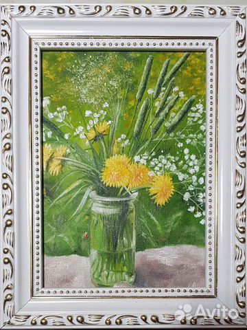 Картина Цветы Одуванчики. Масло, холст 13х18