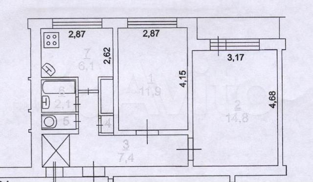 2-к. квартира, 43,7 м², 6/9 эт.