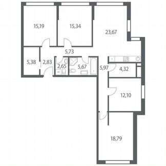 3-к квартира, 117.6 м², 21/35 эт.