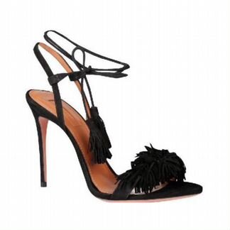 Черные замшевые босоножки aquazzura с бахромой