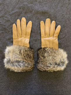 Перчатки кожаные коричневые с мехом кролика новые