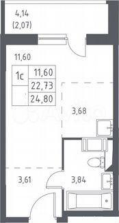 Квартира-студия, 25 м², 7/12 эт.