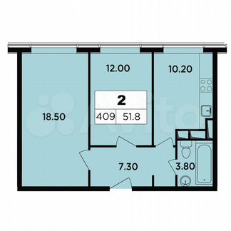 2-к апартаменты, 51.8 м², 17/18 эт.