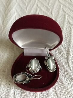 Серьги и кольцо. Серебряный комплект винтаж