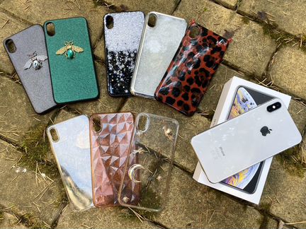 Идеальный iPhone XS MAX 256 рст серебро + 8 чехлов