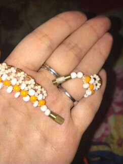 Колье из бисера бело-оранж ручная работа