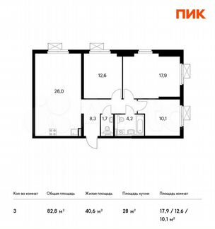 3-к квартира, 82.8 м², 5/33 эт.